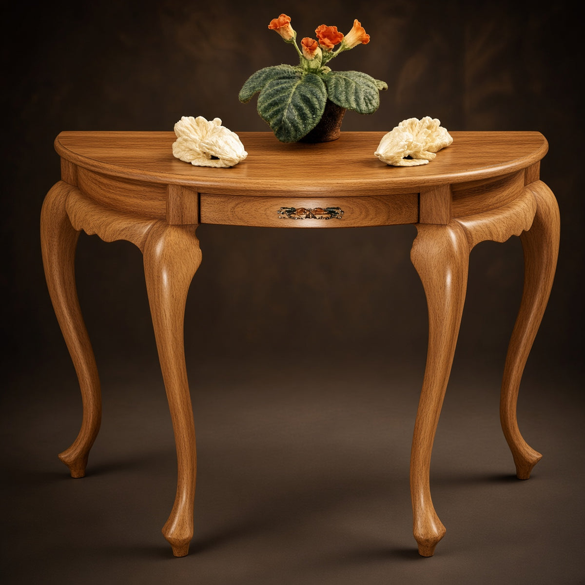 Teak Wood Half Moon Table 20 x 40 x 30 Inches