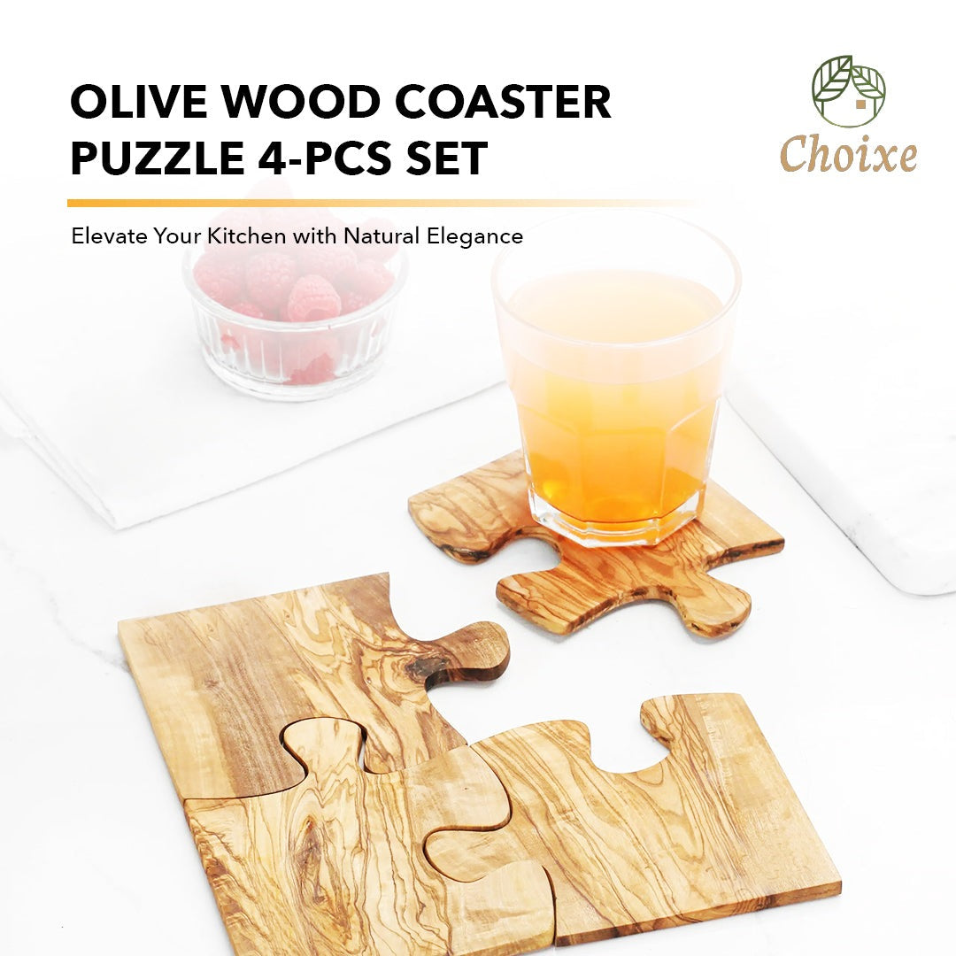 Olive Wood Coaster Puzzle 4-Pcs Set.