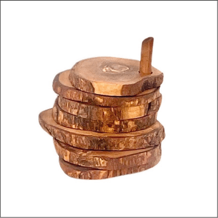 Olive Wood Coaster Set with Holder 7 Pcs
