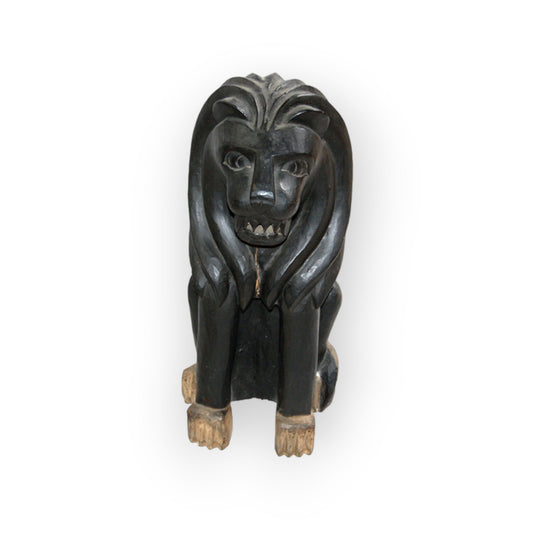 Carved Black Wooden Lion 20" Tall