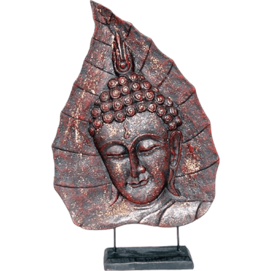 Red Buddha Face on Leaf 3-Red : 14.5" x 23"