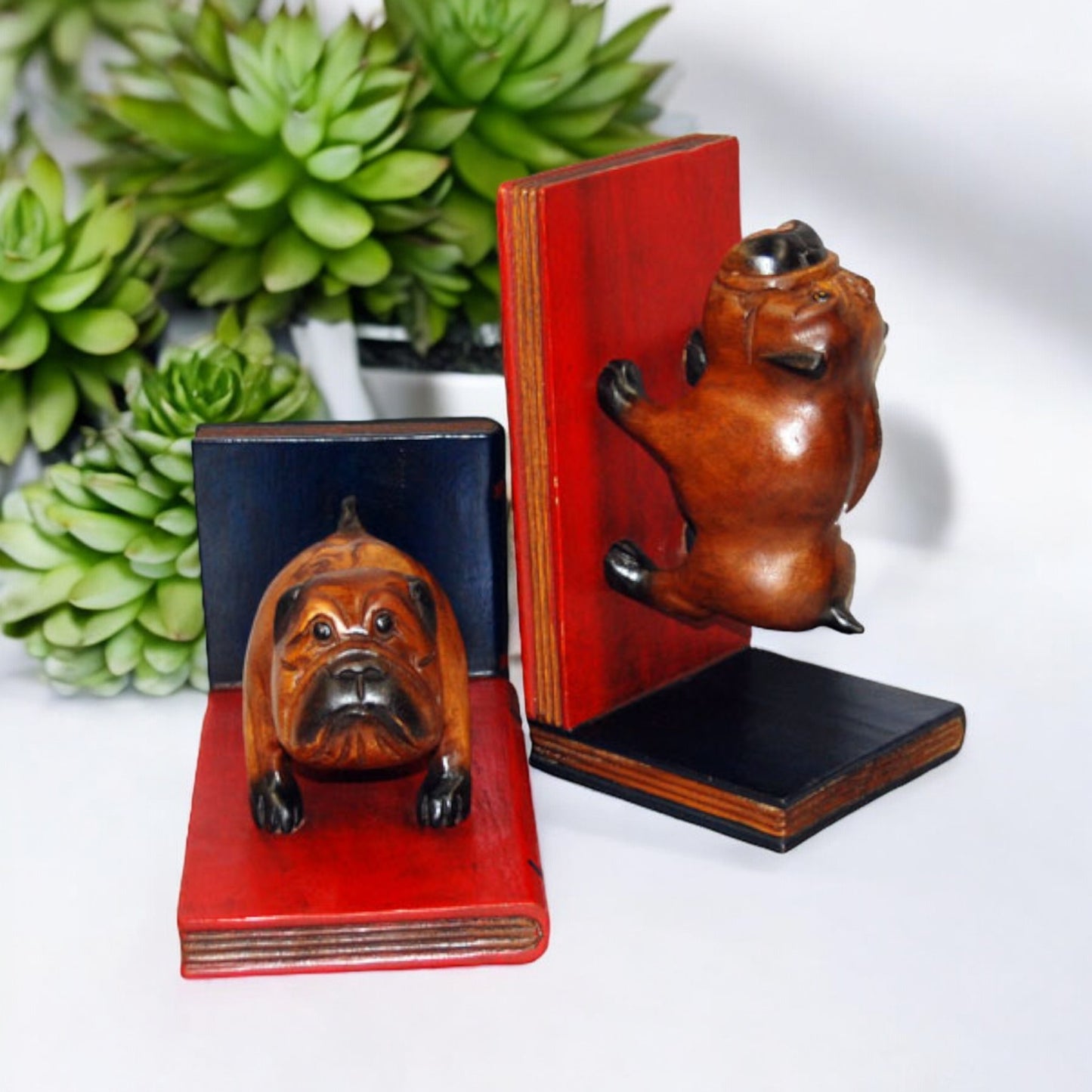 Bull Dog Bookends Crafted from Solid Wood