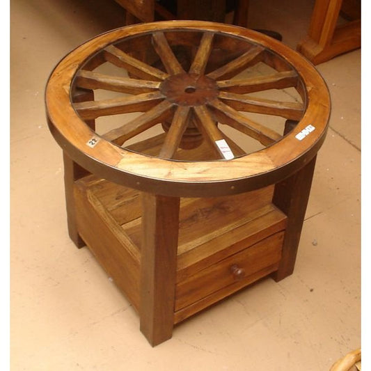 Wagon Wheel End Table with Glass Top 22 x 22 x 20"