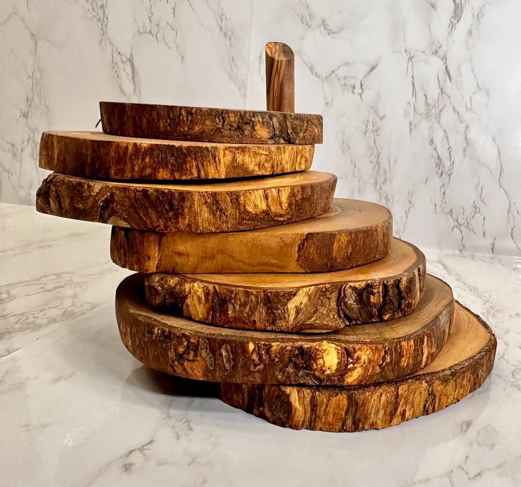 Olive Wood Coaster Set with Holder 7 Pcs