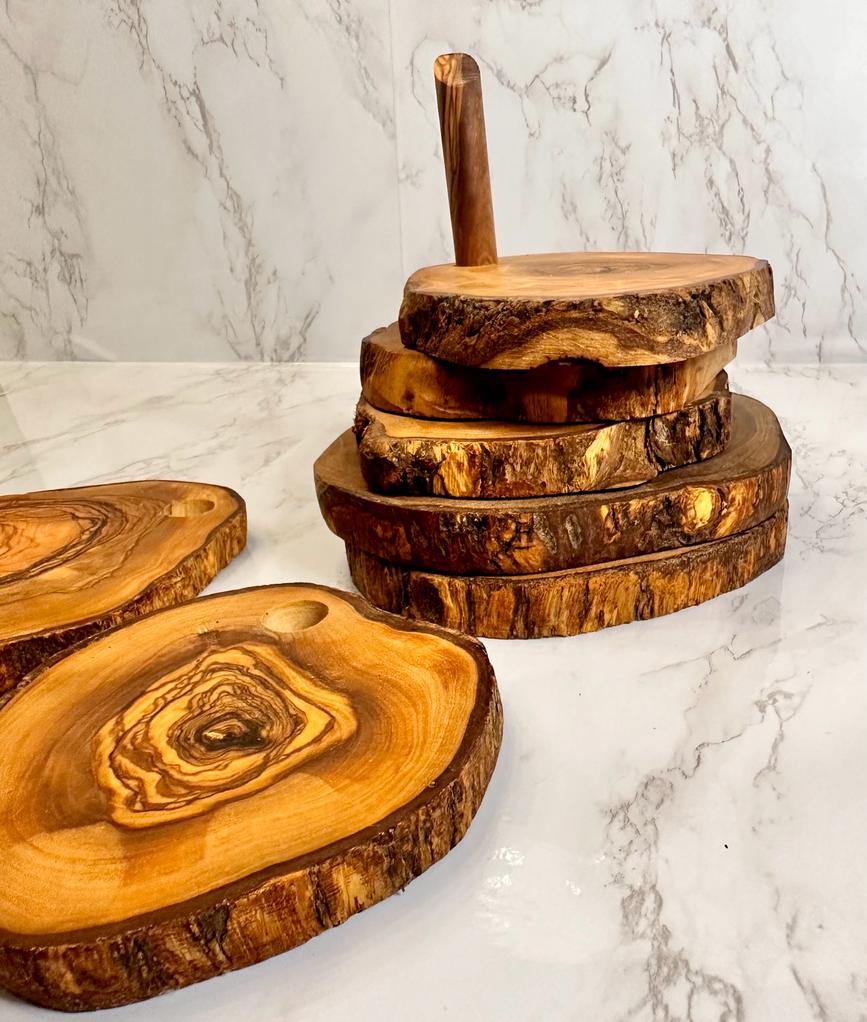 Olive Wood Coaster Set with Holder 7 Pcs