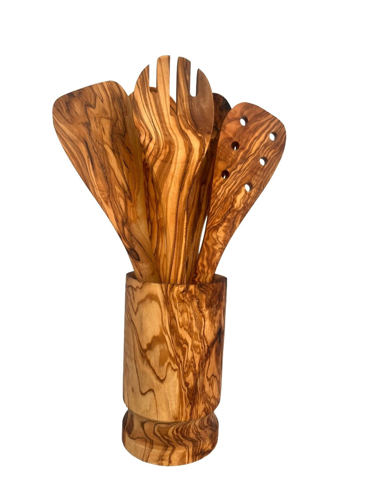 Olive Wood Kitchen Servers Set w/Holder 6 Pcs