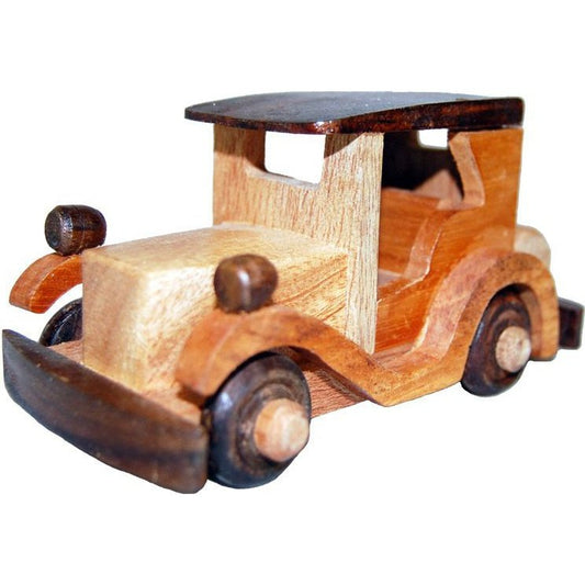 Wood Toy Car Old Mobile w/ Cover-4"x2.5"x4.5"