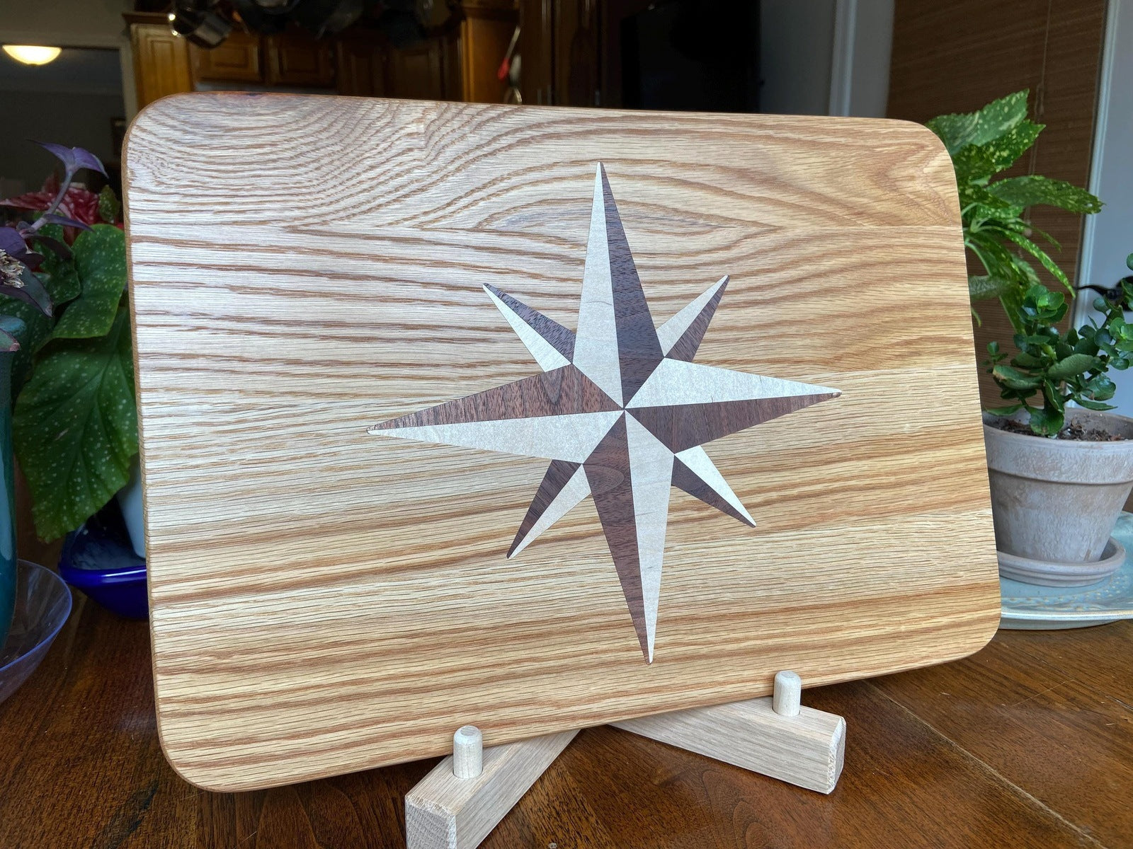 White Oak Charcuterie Board with Compass Rose Inlay - Handcrafted Woodwork