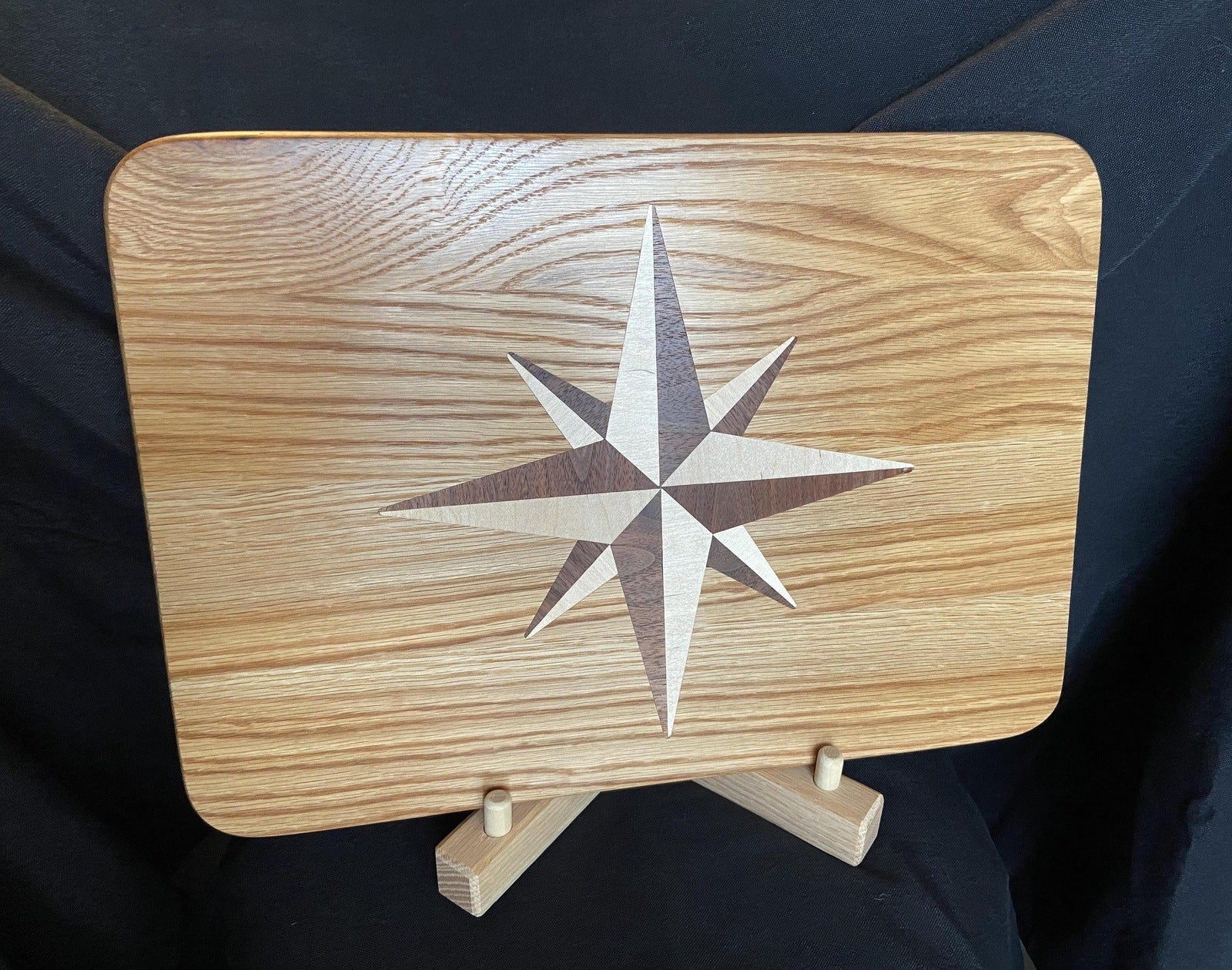 White Oak Charcuterie Board with Compass Rose Inlay - Handcrafted Woodwork
