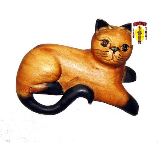 Carved Cat with Paw Hanging