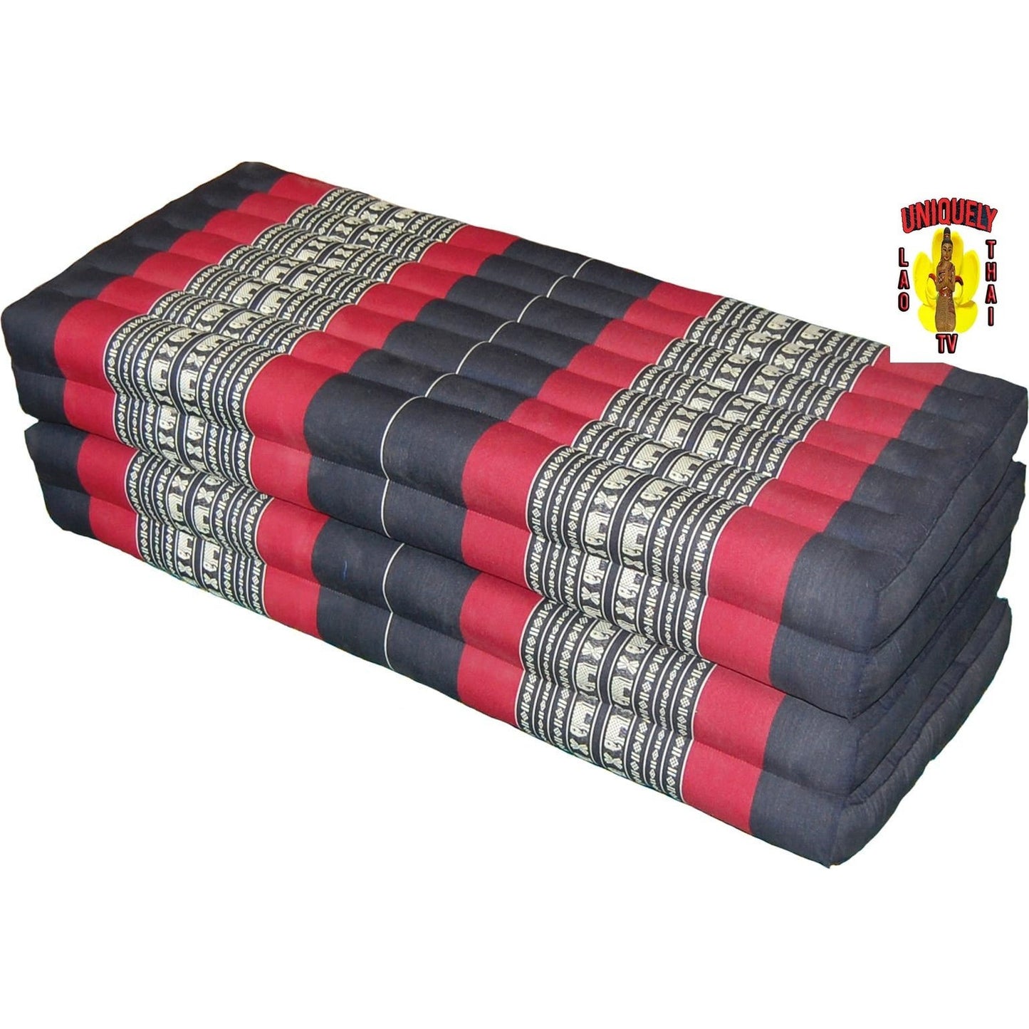 Futon Mattress Four Fold Black, Red, White Elephant Pattern