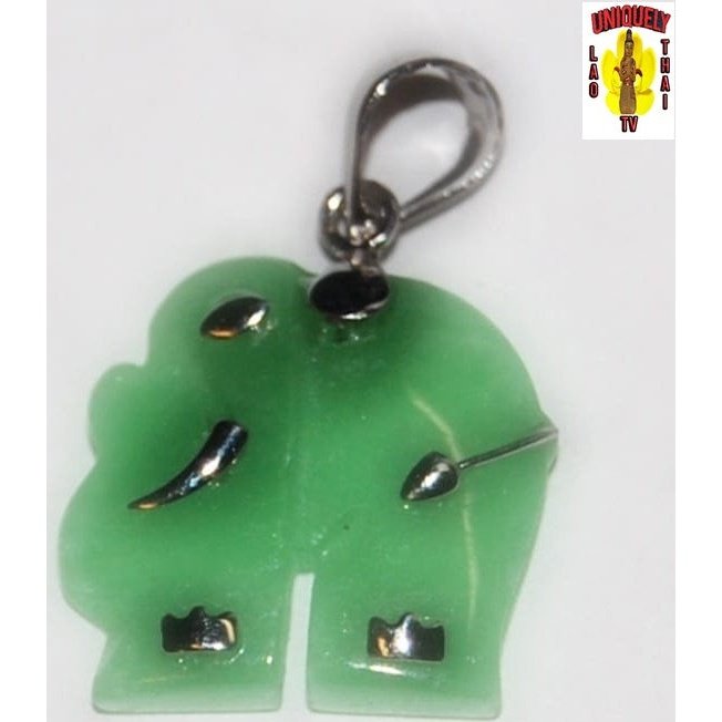 Jade and Silver Elephant Good Luck Pendant