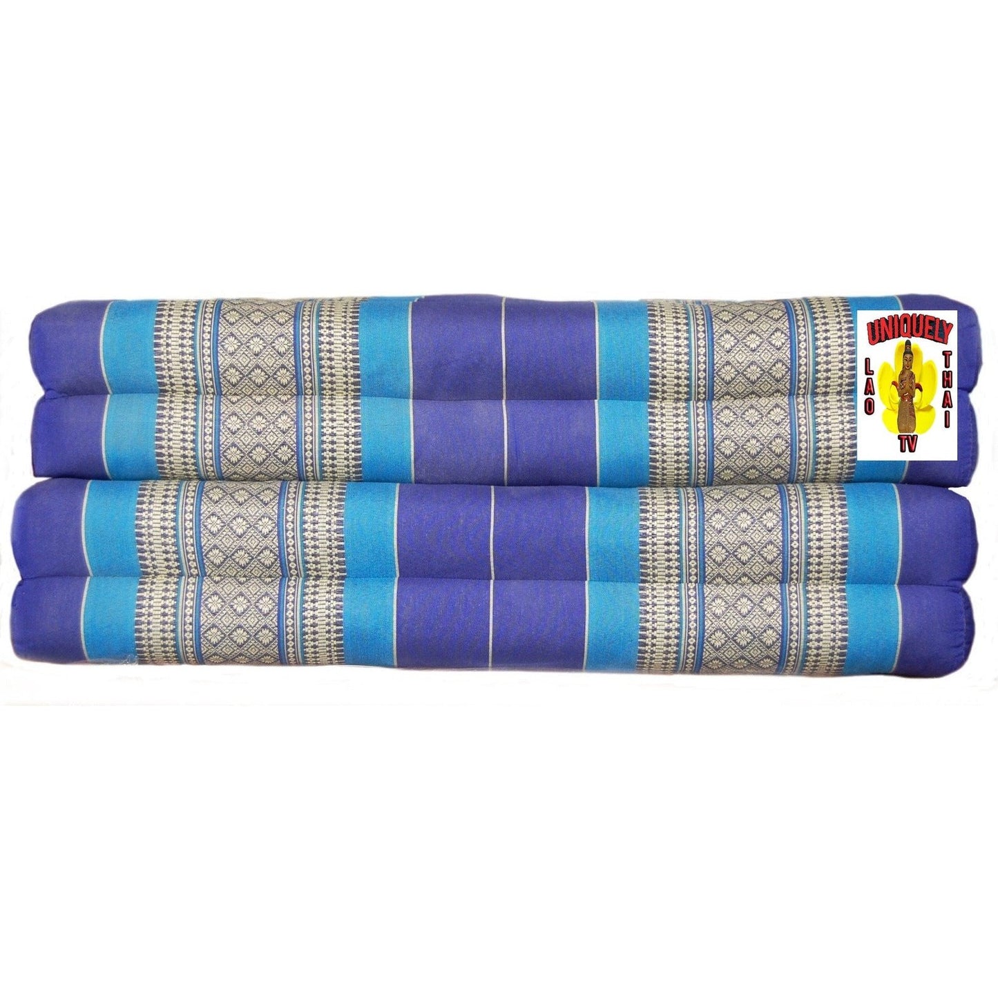 Kapok Thai Mattress Four Fold Dark Blue, Light Blue and White.