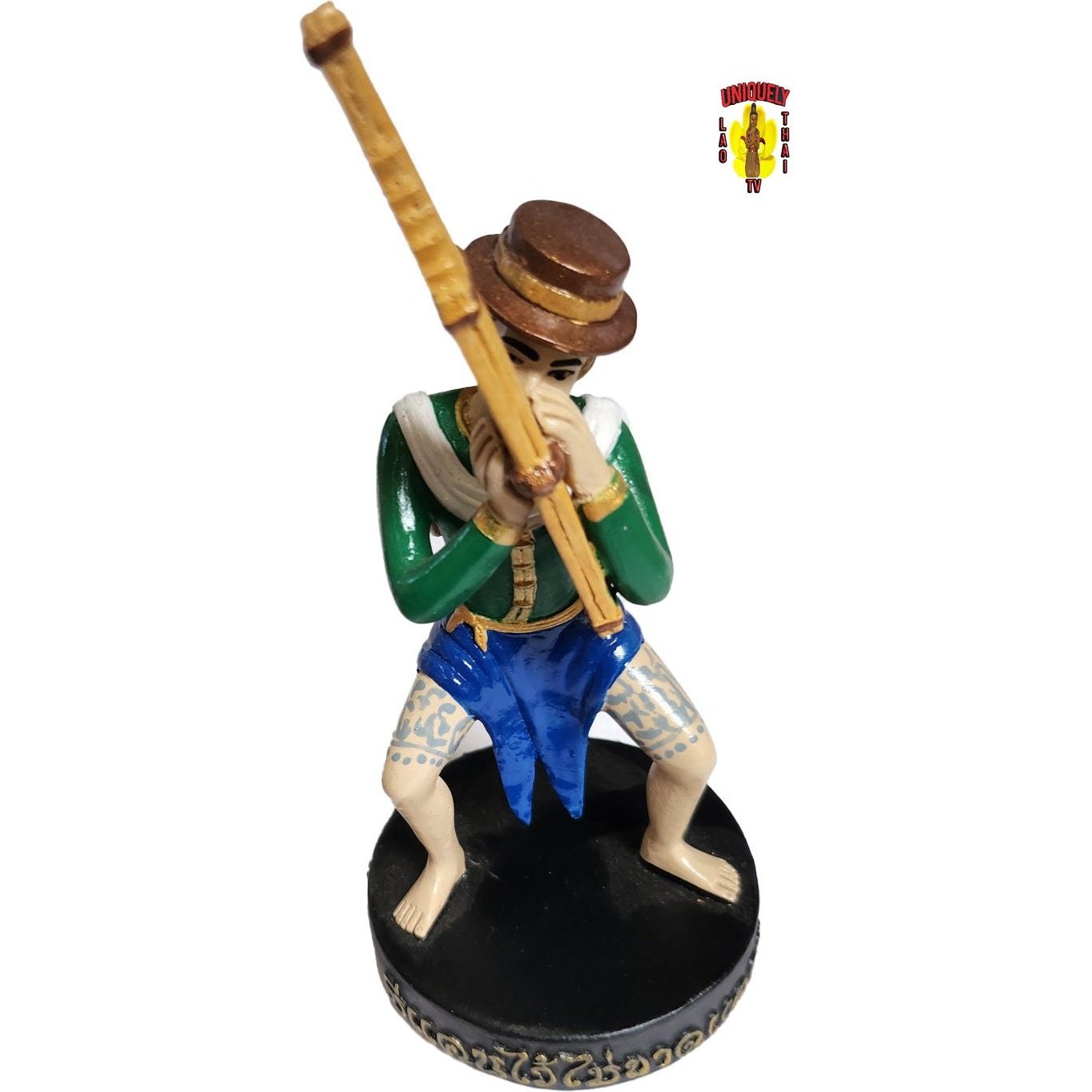 Man Playing a Thai Pan Flute - Khan 6" Tall