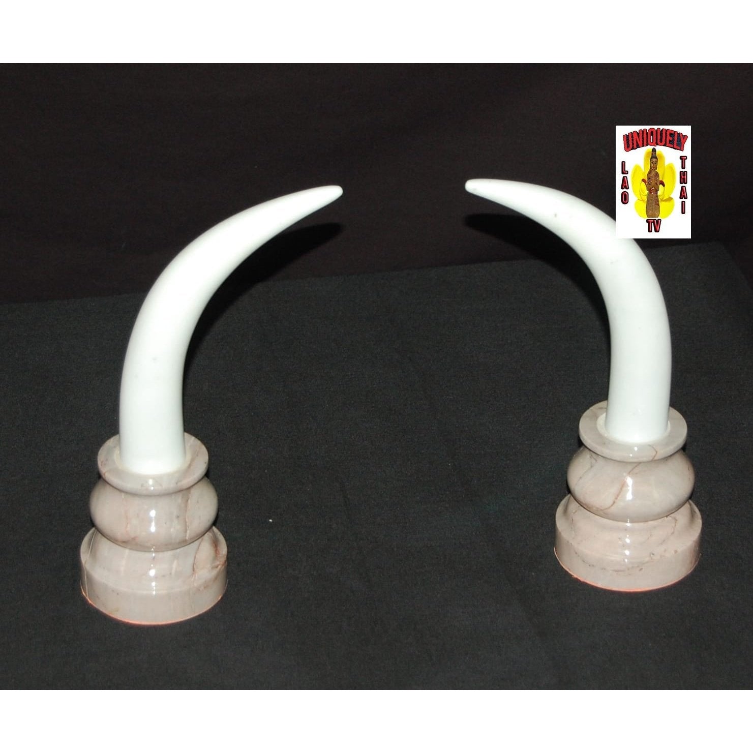 Marble Elephant Tusk 11 in Tall sold and priced in pairs