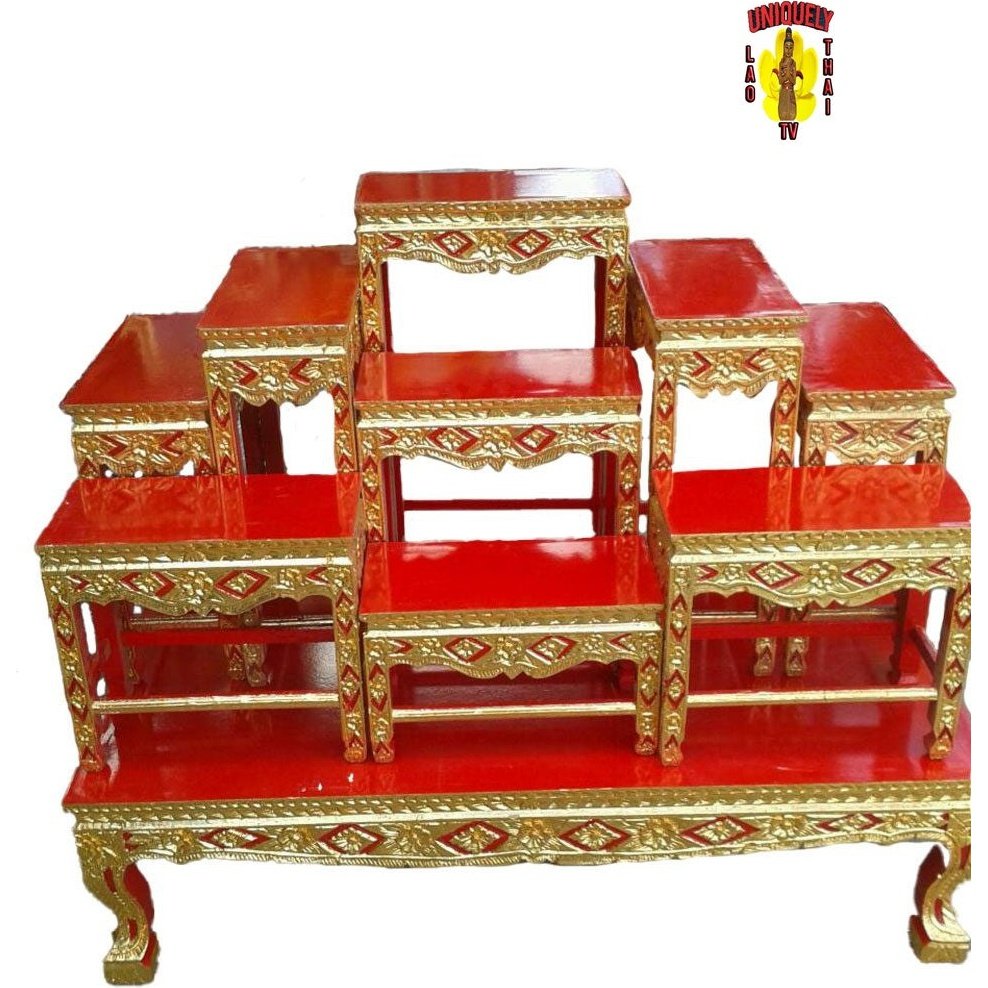 Red Buddhist Altar Table Set 10 Piece