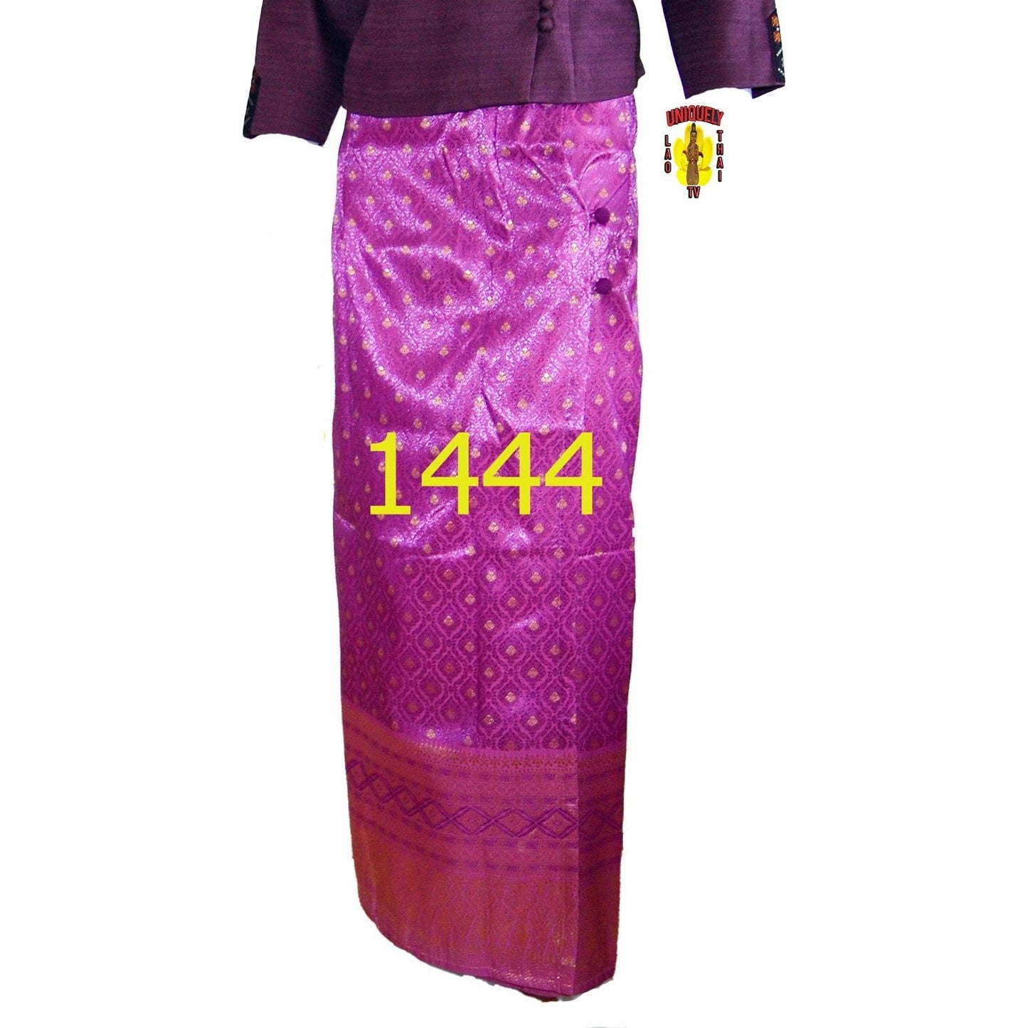 thai silk fashion dress RaanPahMuang Luxurious Traditional Thai Clothing Silk Dress Chinese Front Cut Outfit Chinese Collar