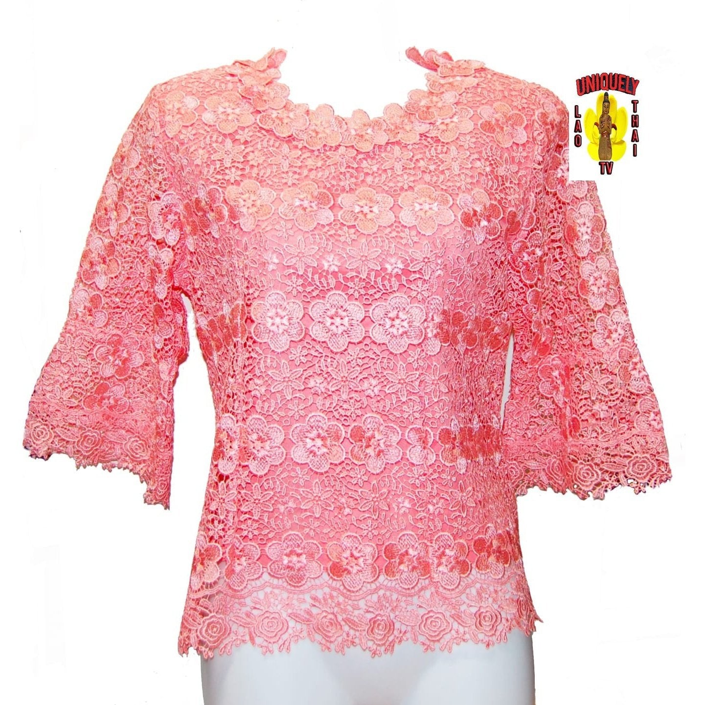 Traditional Thai Laos Lace Blouse Deep Pink