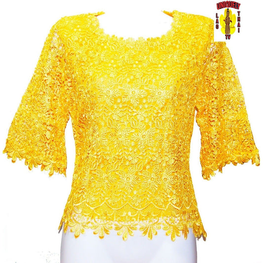 Traditional Thai Laos Lace Blouse Deep Yellow Gold