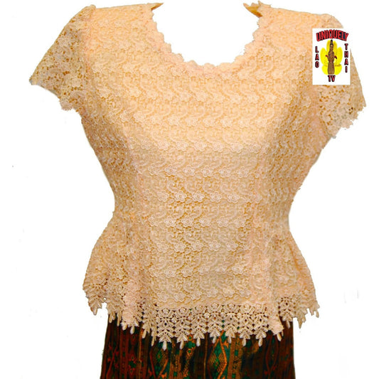 Traditional Thai Laos Lace Blouse Light Brown
