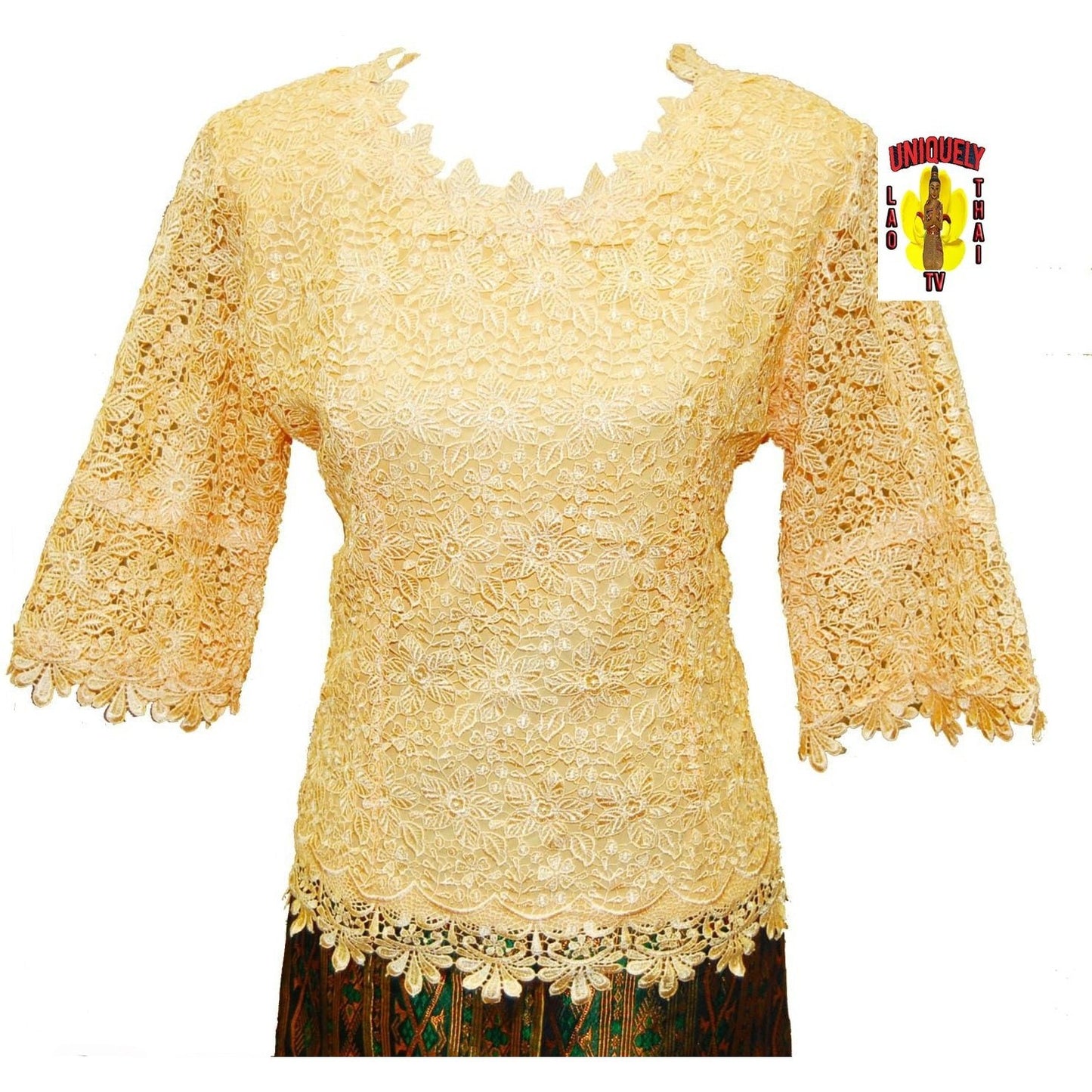 Traditional Thai Laos Lace Blouse Light Yellow