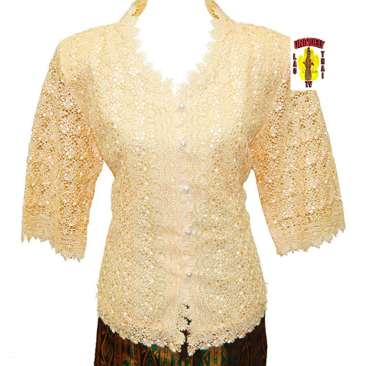 Traditional Thai Laos Lace Blouse Light Yellow