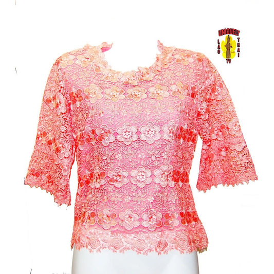 Traditional Thai Laos Lace Blouse Pink