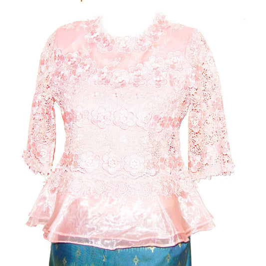 Traditional Thai Laos Lace Blouse Pink