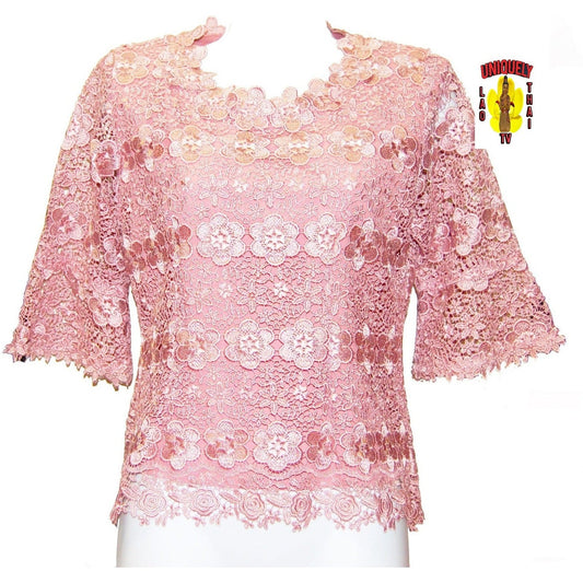 Traditional Thai Laos Lace Blouse Pink Champagne