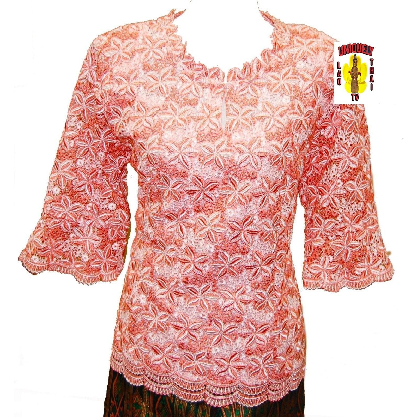 Traditional Thai Laos Lace Blouse Red & White