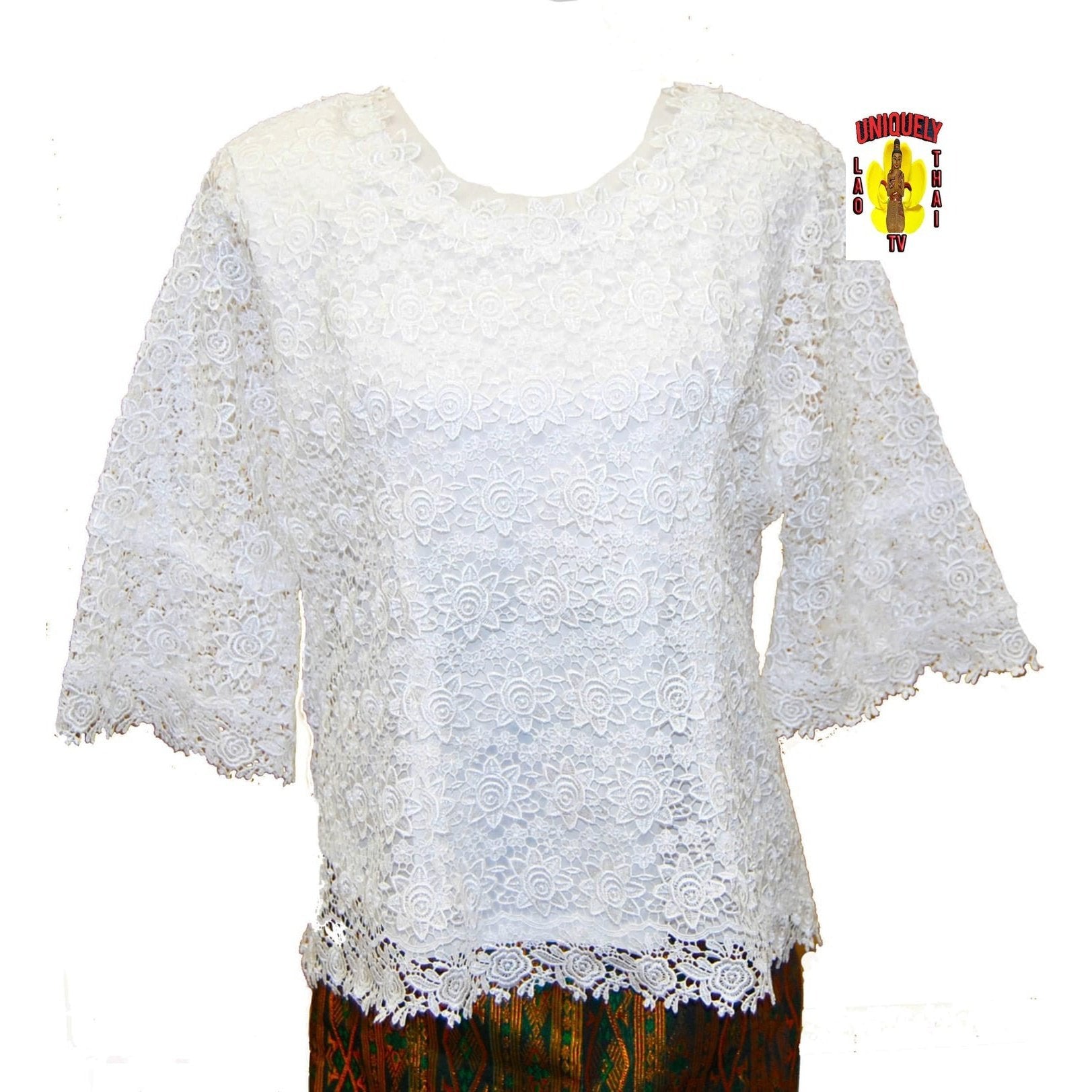 Traditional Thai Laos Lace Blouse White