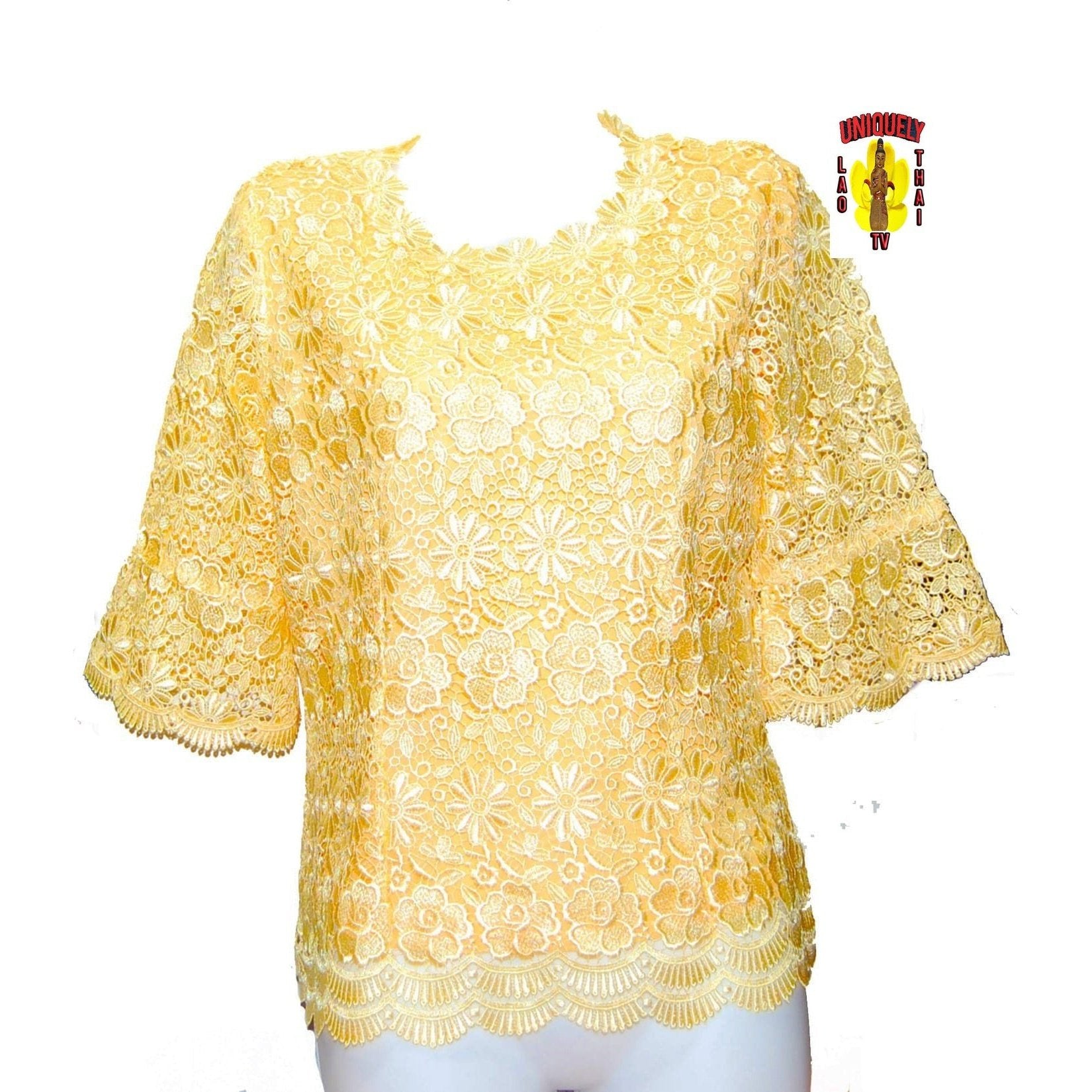 Traditional Thai Laos Lace Blouse Yellow