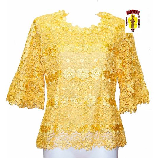 Traditional Thai Laos Lace Blouse Yellow Gold