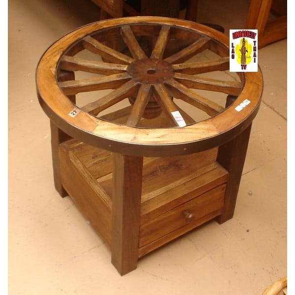 Wagon Wheel End Table Glass top