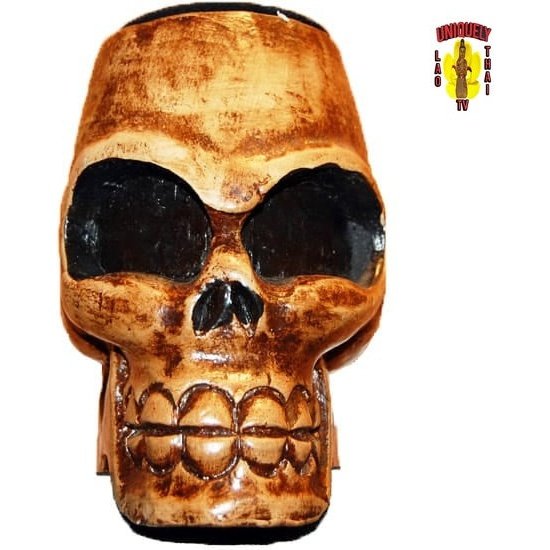Wood Candle Skull Head