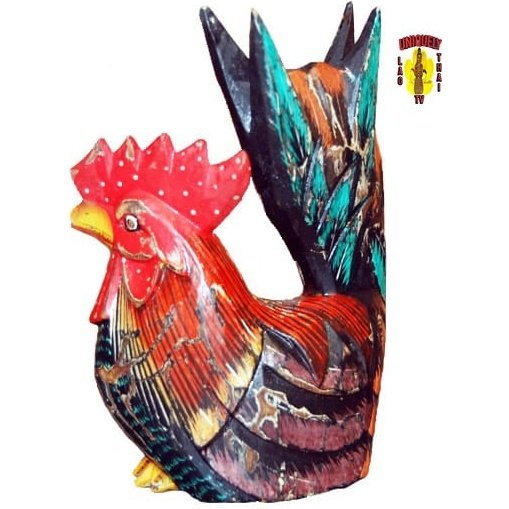 Wood Rooster with Tail Up