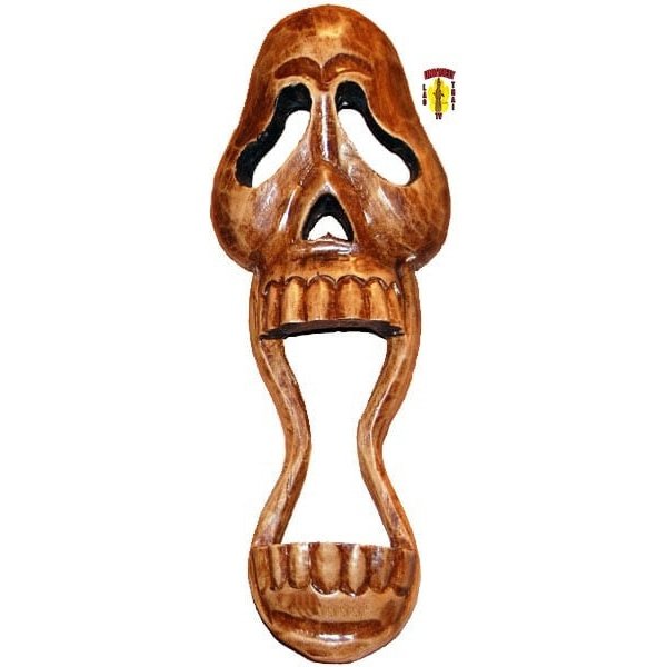 Wood Skull Mask with Open Mouth
