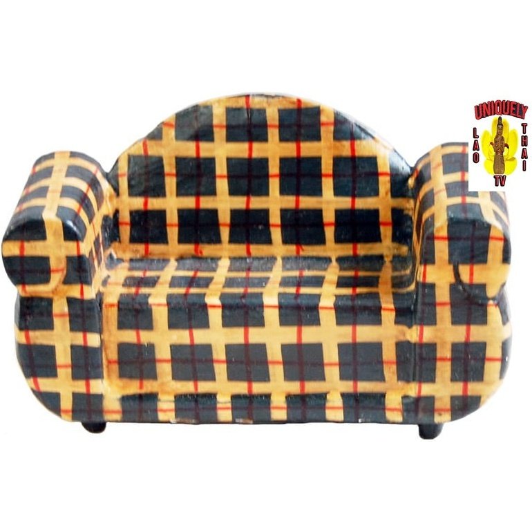 Wood Two Seater Chair Stripes Toy Furniture 